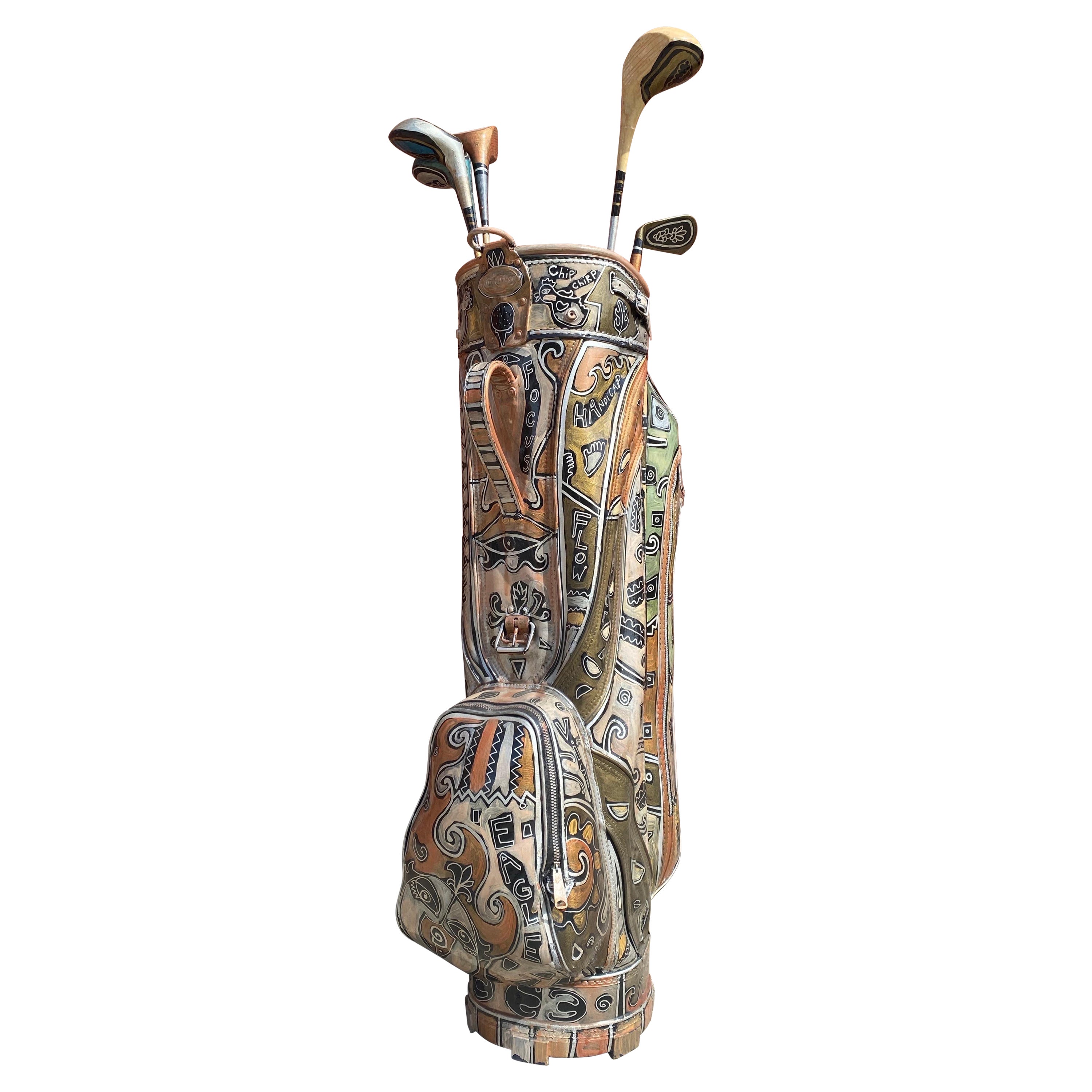Painted Ajay Golf Bag & 4 Painted Golf Clubs signed by Rokoko For Sale