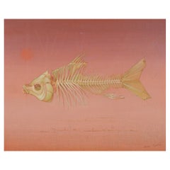 Serge Carre, French artist. Oil on canvas. Surrealistic arrangement with a fish