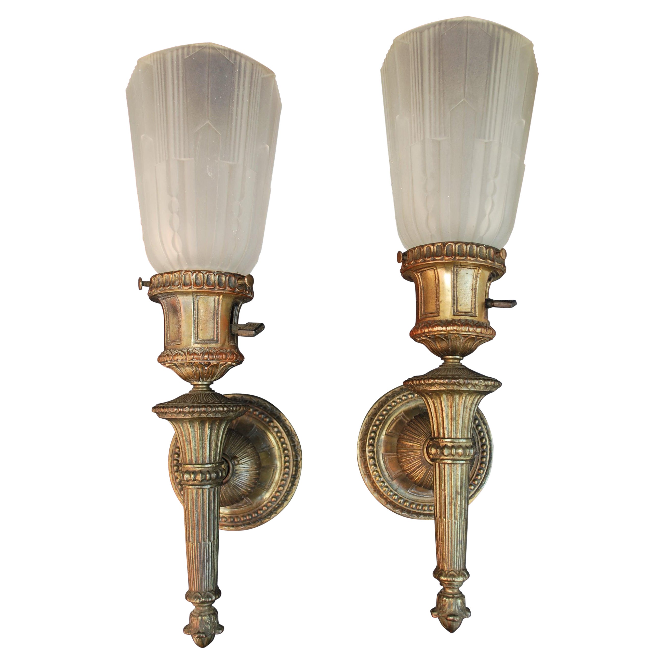 elegant pair of 1920's silver plated sconces For Sale