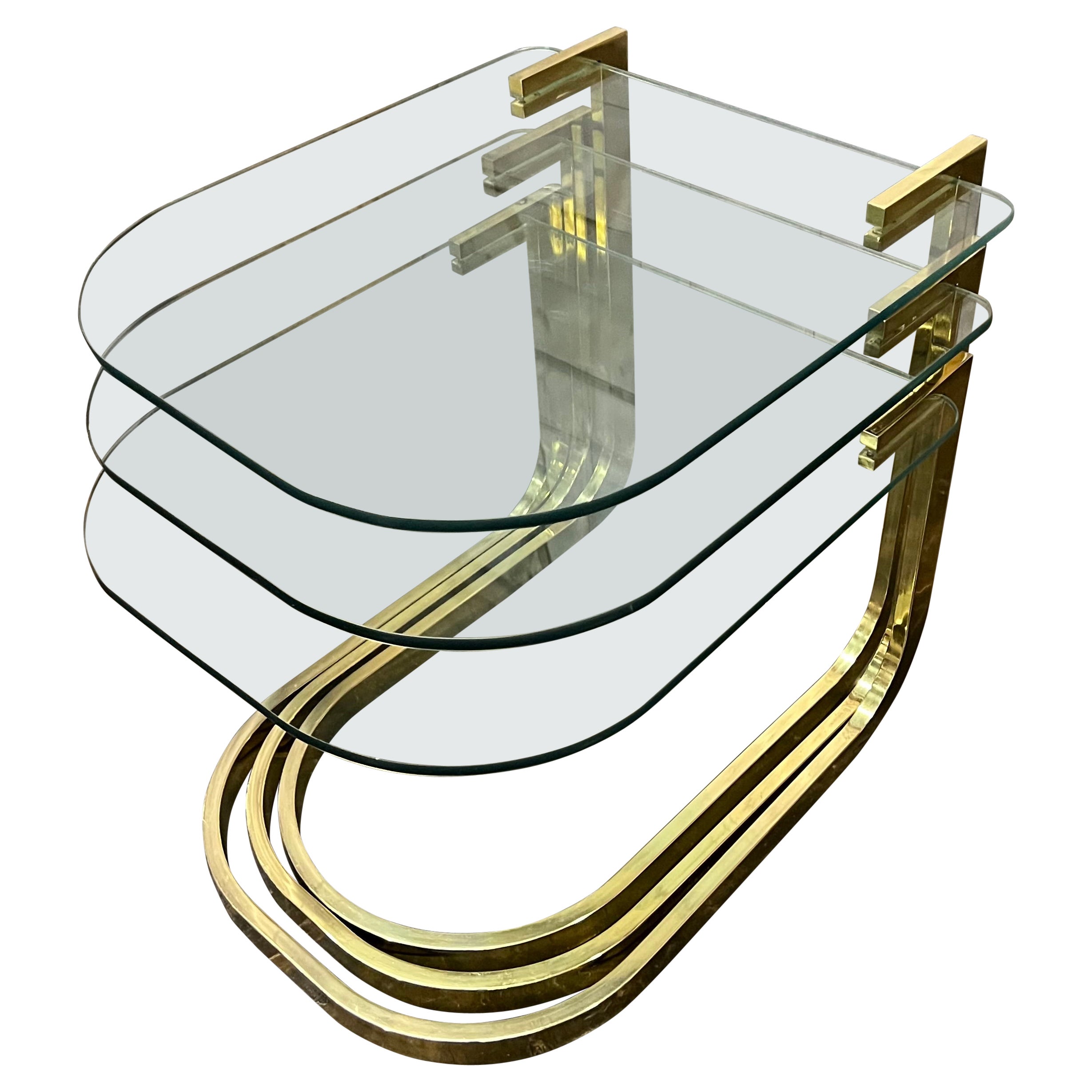 Mid-Century Brass and Glass Nesting Tables attributed to DIA For Sale