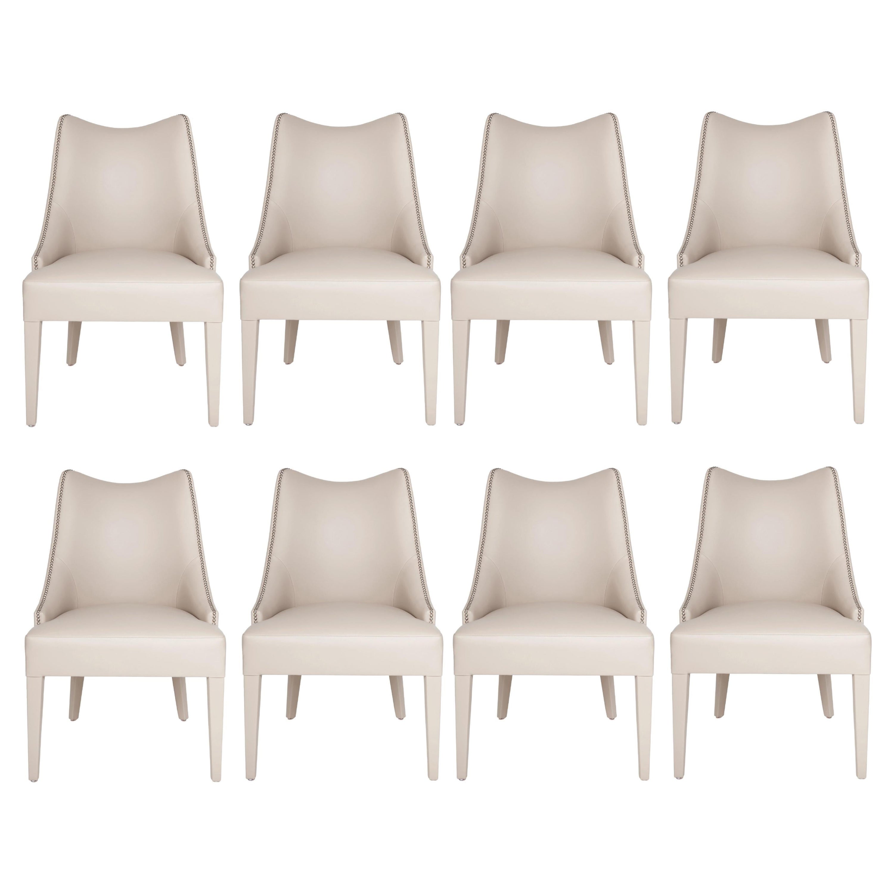 Modern Classic Dining Chairs with Nail Trim Detailing By Munna Design For Sale