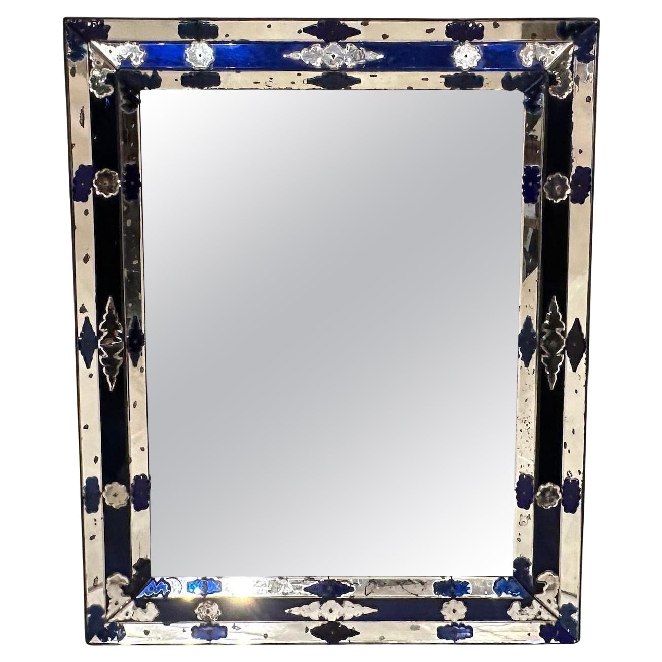 Miroir vénitien bleu cobalt en vente