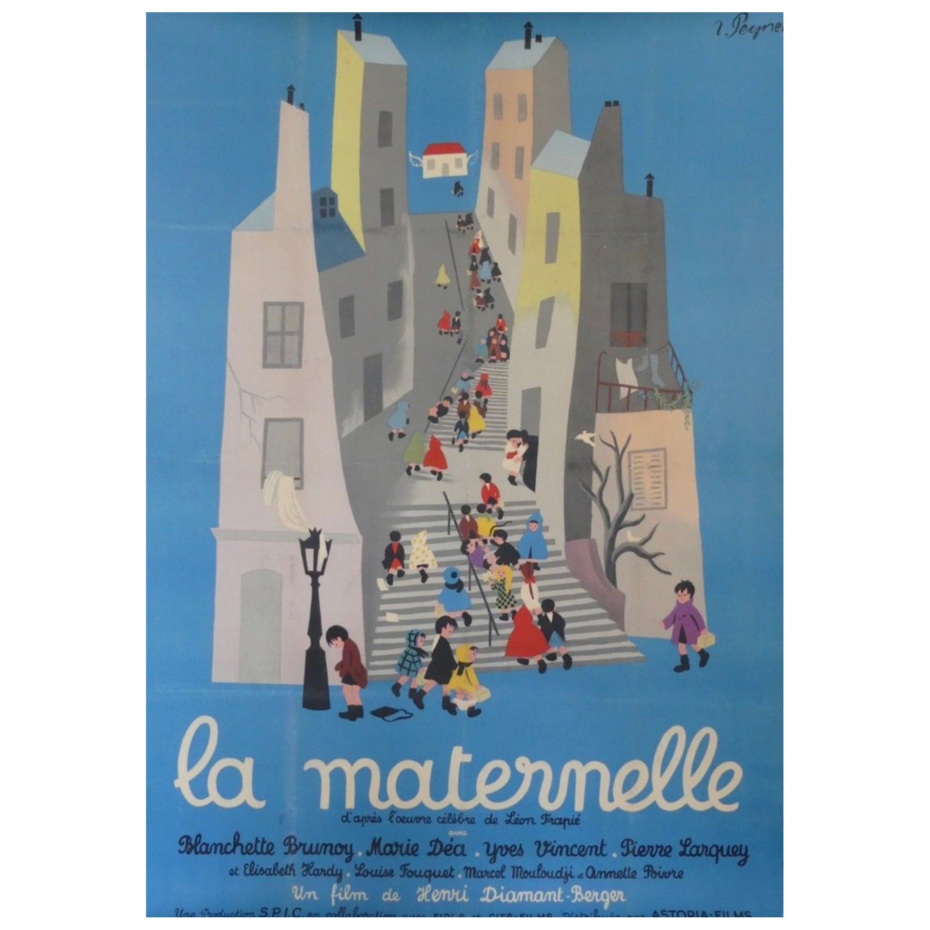 Original Vintage French Film Poster, 'La Maternelle', by Peynet, 1949  For Sale