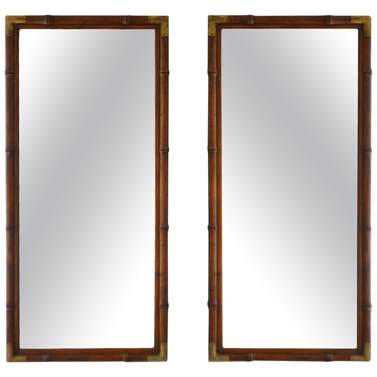 Pair of Wooden Faux Bamboo Mirrors