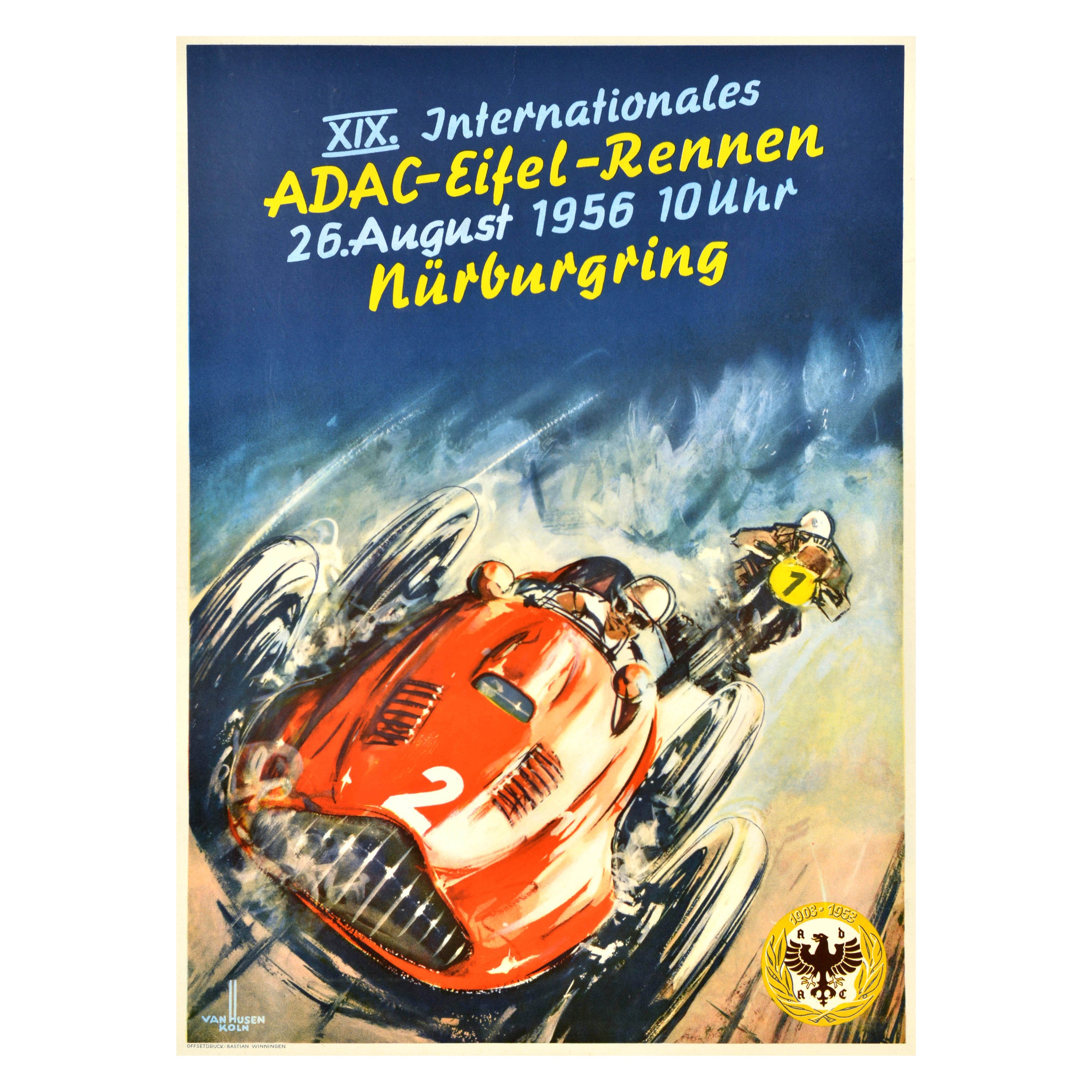Original Vintage Motorsport Poster XIX International ADAC Eifel Race Nurburgring For Sale
