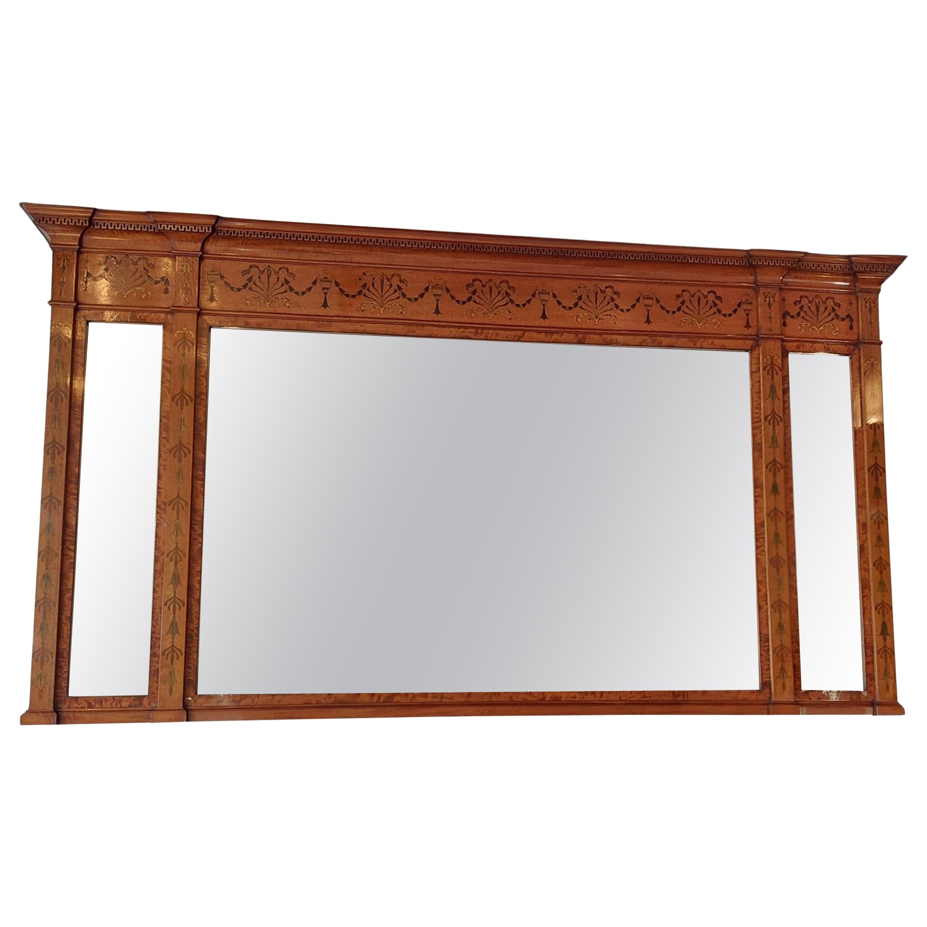 Satinwood Sheraton Style Over Mantel Mirror For Sale