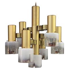 Mid-Century Brass Chandelier with Murano Shades Mid-Century Brass Chandelier with Murano Shades