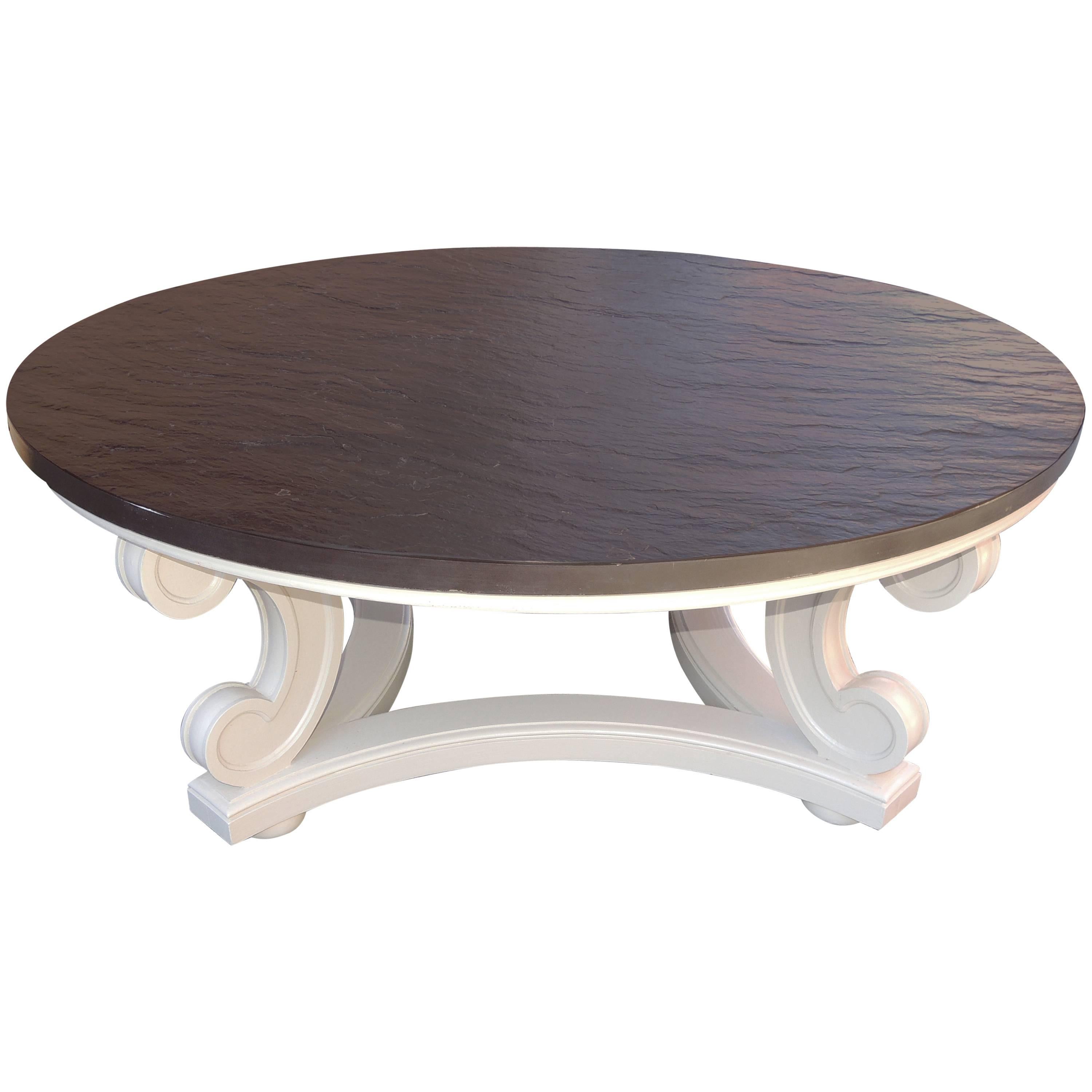 Large Stone Topped Coffee Table with Italianate Scrolled Base