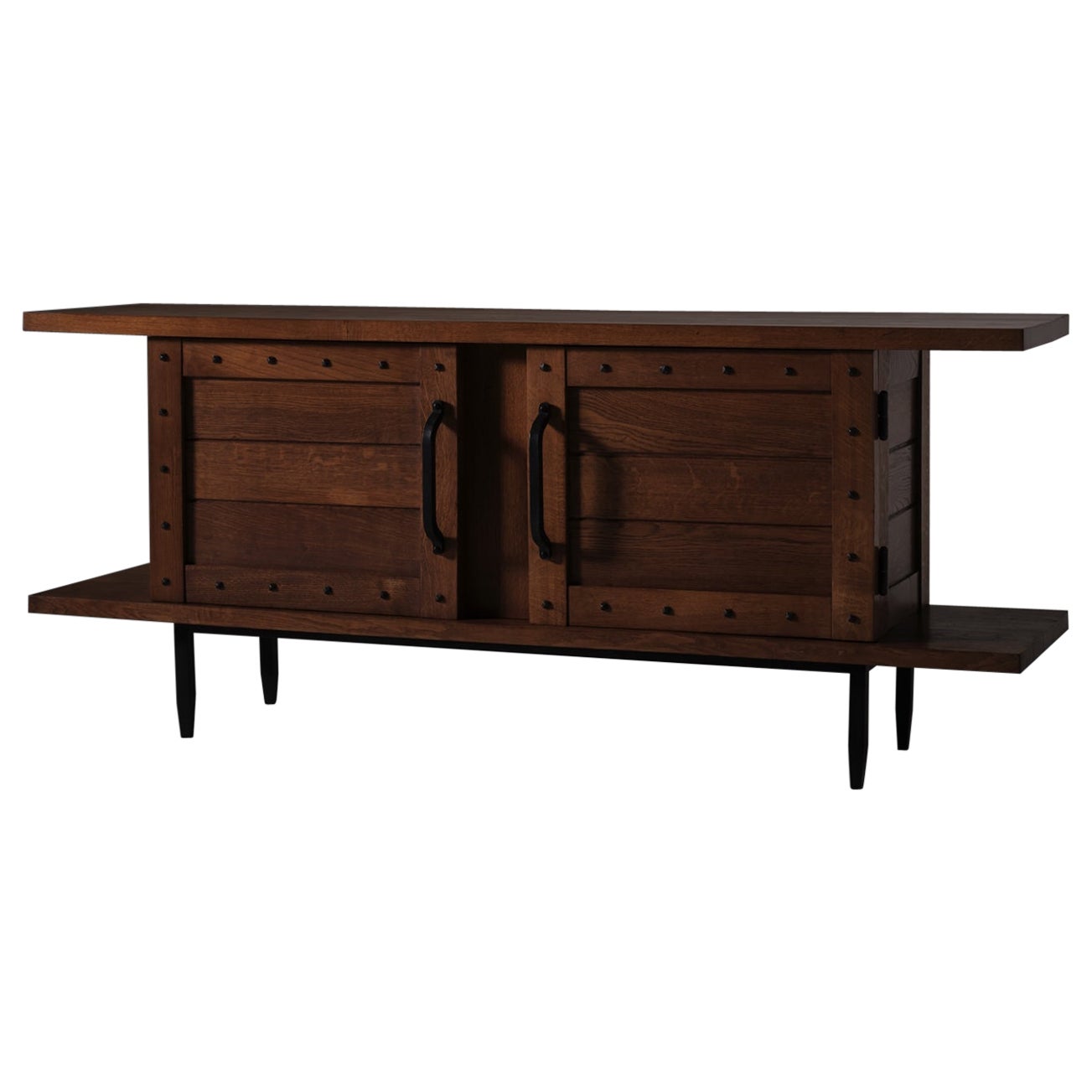 Jean Touret & Les Artisans de Marolles sideboard in solid Oak and wrought Iron