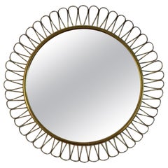 Vintage Midcentury Sculptural Round Brass Wall Mirror, Sweden, 1950s