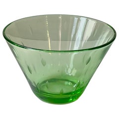 Vintage Jacob E. Bang Uranium Green Art Glass Bowl w. Arrows, 1930s