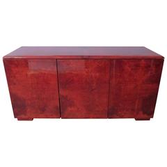  Stunning Red Goatskin Cabinet by Aldo Tura