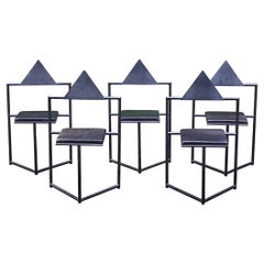 Vintage 5 Chairs, 1980s steel and leather that might be by Mario Botta or Martin Szekely