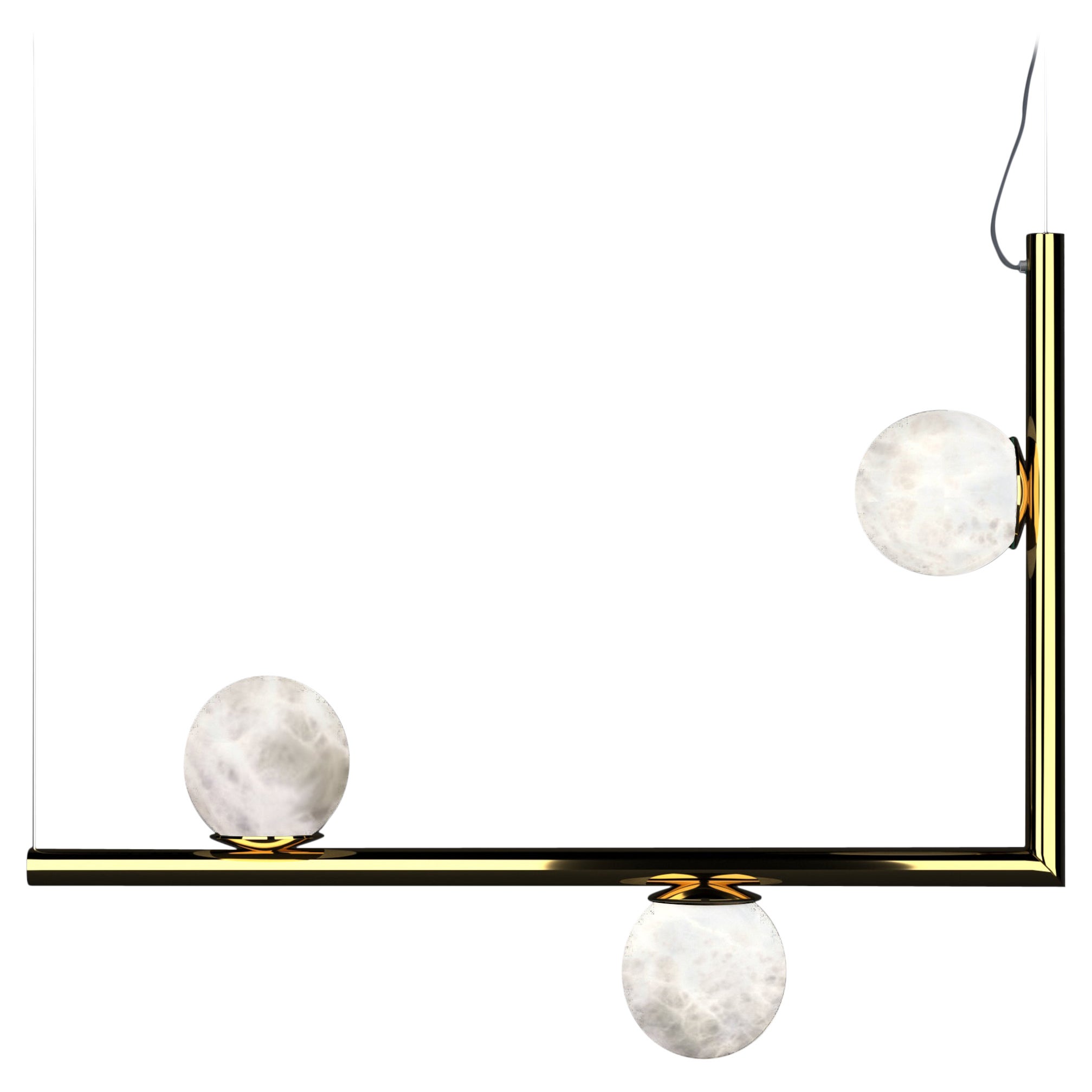 Ofione 1 Shiny Gold Metal Pendant Lamp by Alabastro Italiano For Sale