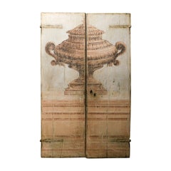 Antique Double old interior door, richly painted with large central cup, Florence Italy