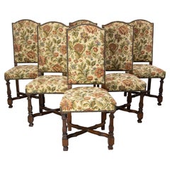 Six chaises de salle à manger en châtaignier et tapisserie, Midcentury French