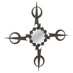 Sculptural Brutalist Wrought Iron Mirror - France 1970's