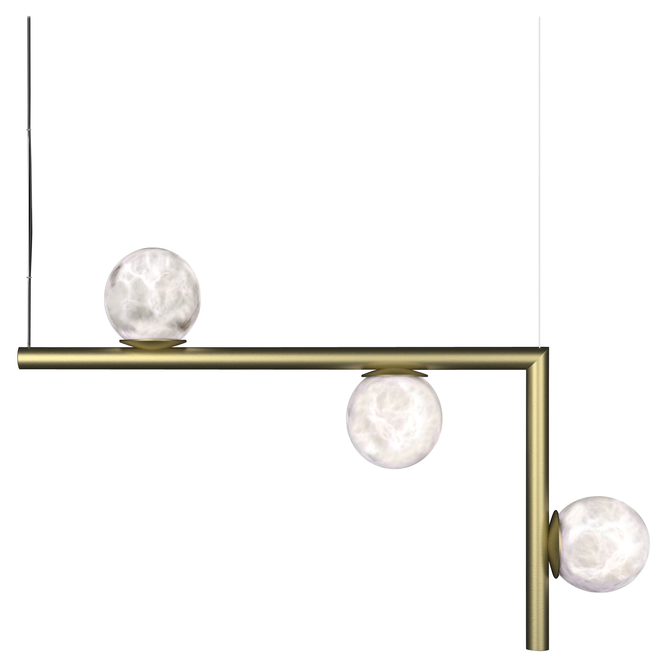 Ofione 2 Brushed Brass Pendant Lamp by Alabastro Italiano For Sale