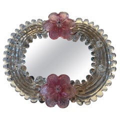 Used Pink Floral and Gold Leaf Venetian Glass Mirror - Wall or Table Top 