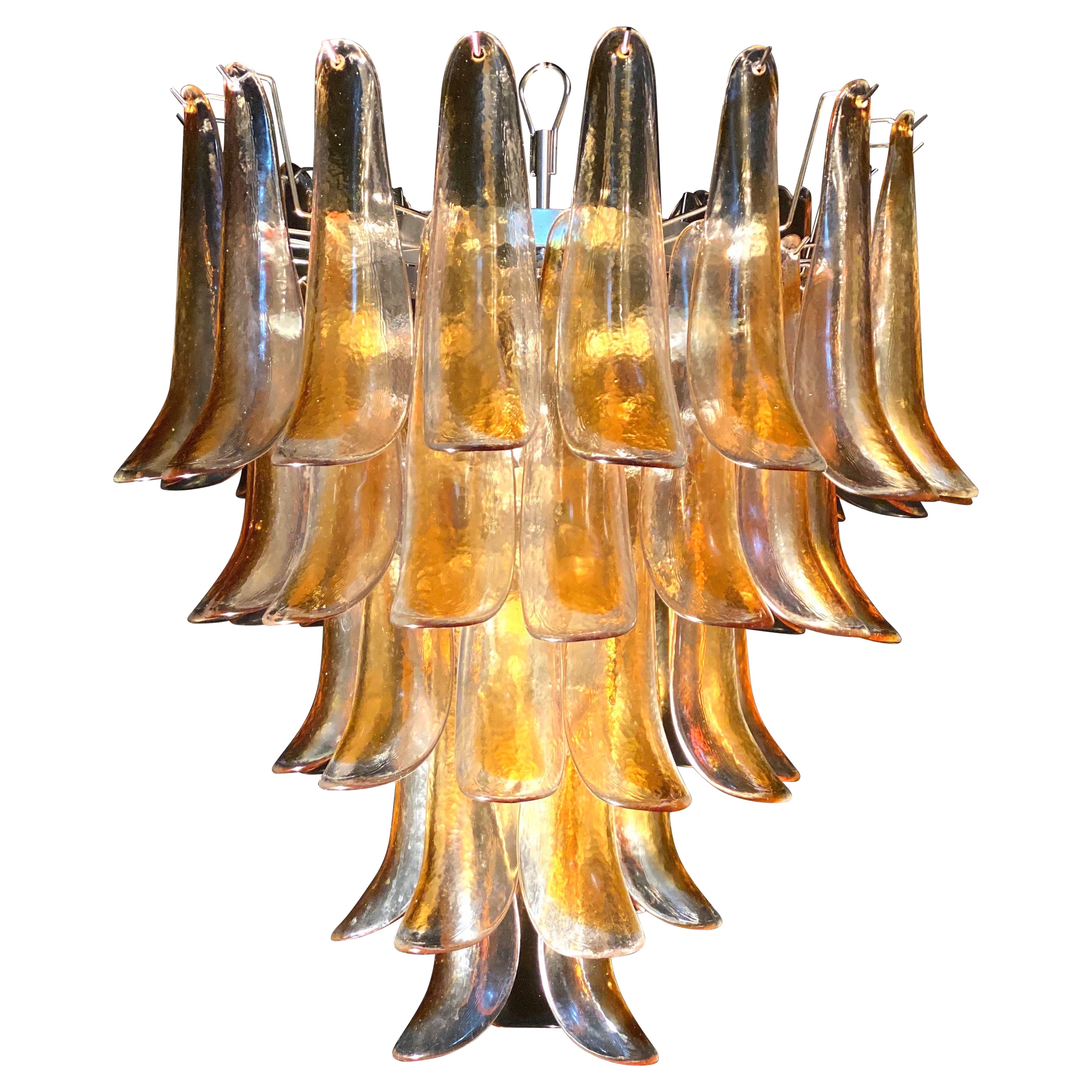 Italian Vintage Murano Chandelier with Amber Glass Petals, 1970s For Sale