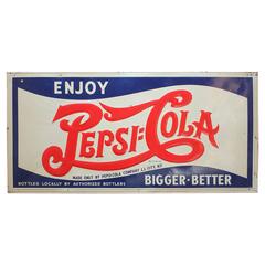Vintage Large 1940s Embossed Metal Pepsi Cola Long Island City, NY Sign