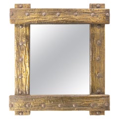 Spanish Wall Mirror Laminated Brass & Wrought Iron Frame 20th  Midcentury