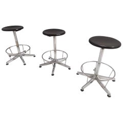 Used Black Plastic and Chromed Metal Revolving and Adjustable Stool, Italy