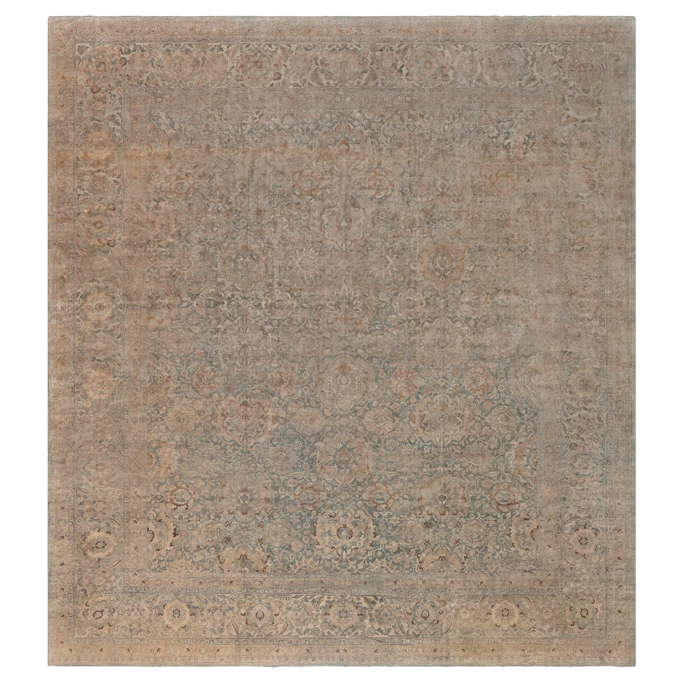 Antique Indian Botanic Handwoven Wool Rug For Sale