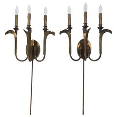 Pair of 1970s Aged Brass Wall Sconces by Hart