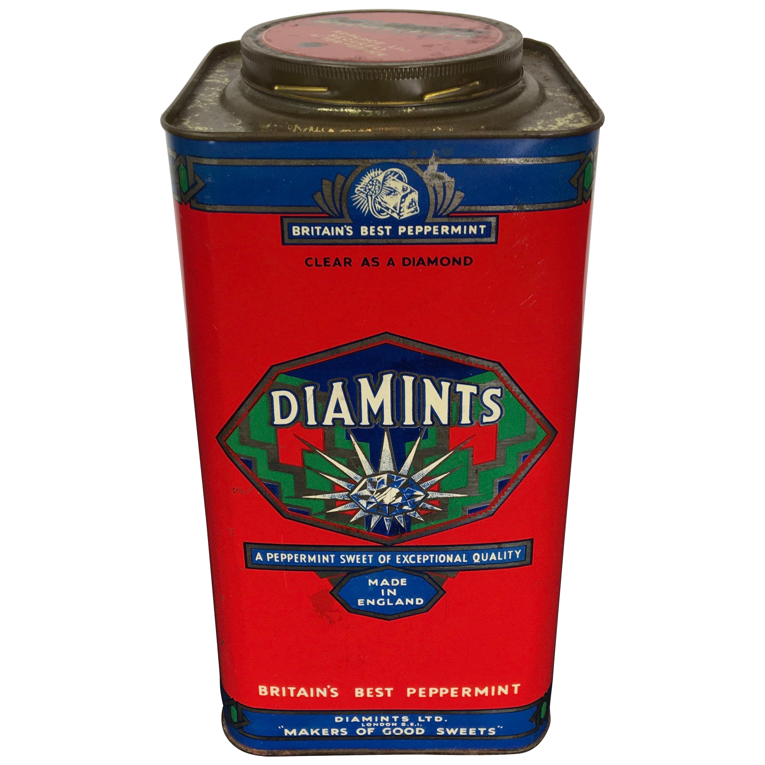 Diamints Peppermint, Art Deco Tin For Sale