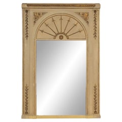 French Empire Style Beige Painted Trumeau Mirror with Carved Gilt Décor