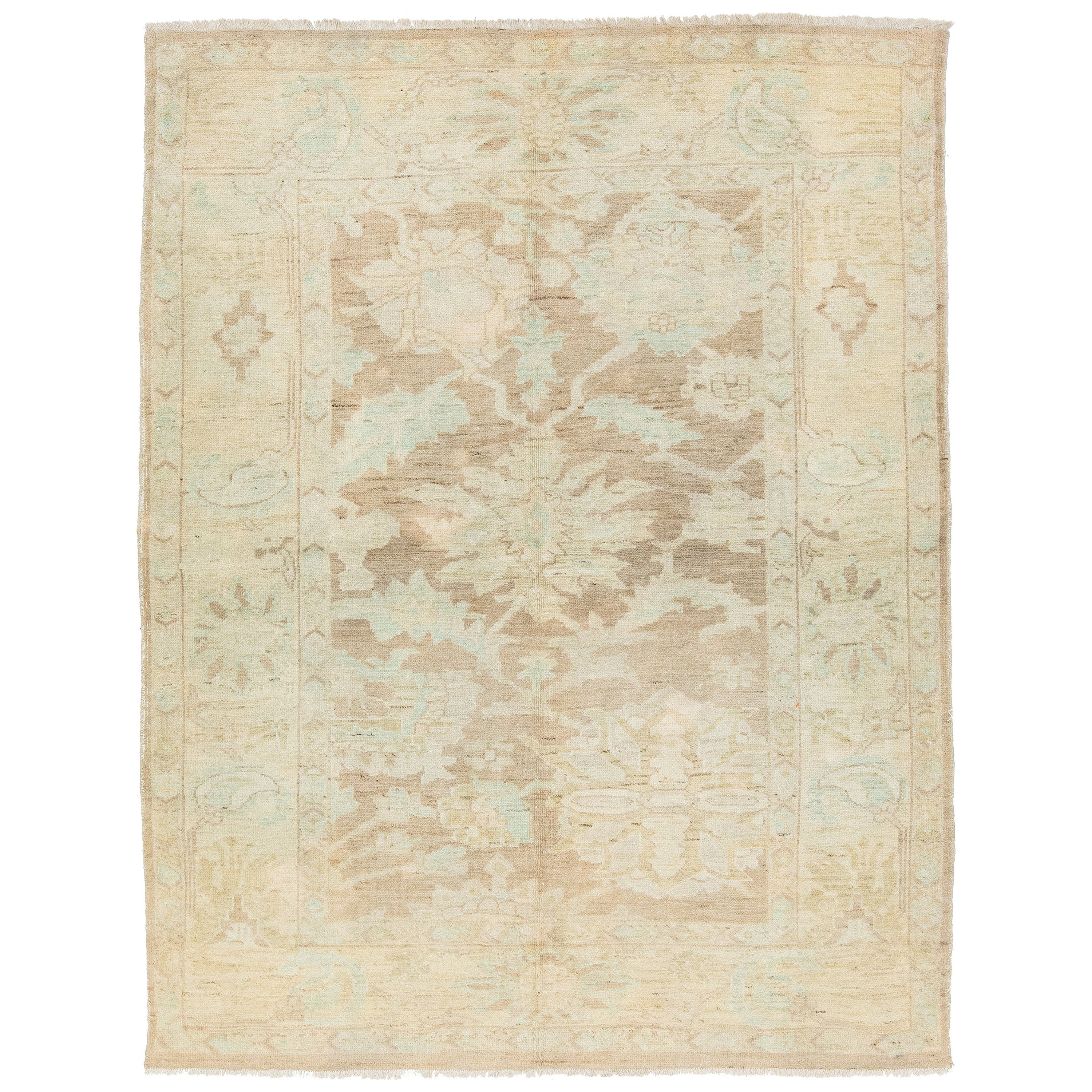 Floral Handmade Modern Sultanabad Wool Rug In Light Brown  For Sale