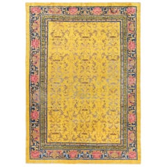 Used Early 20th Century Chinese Yellow Handmade Silk Rug