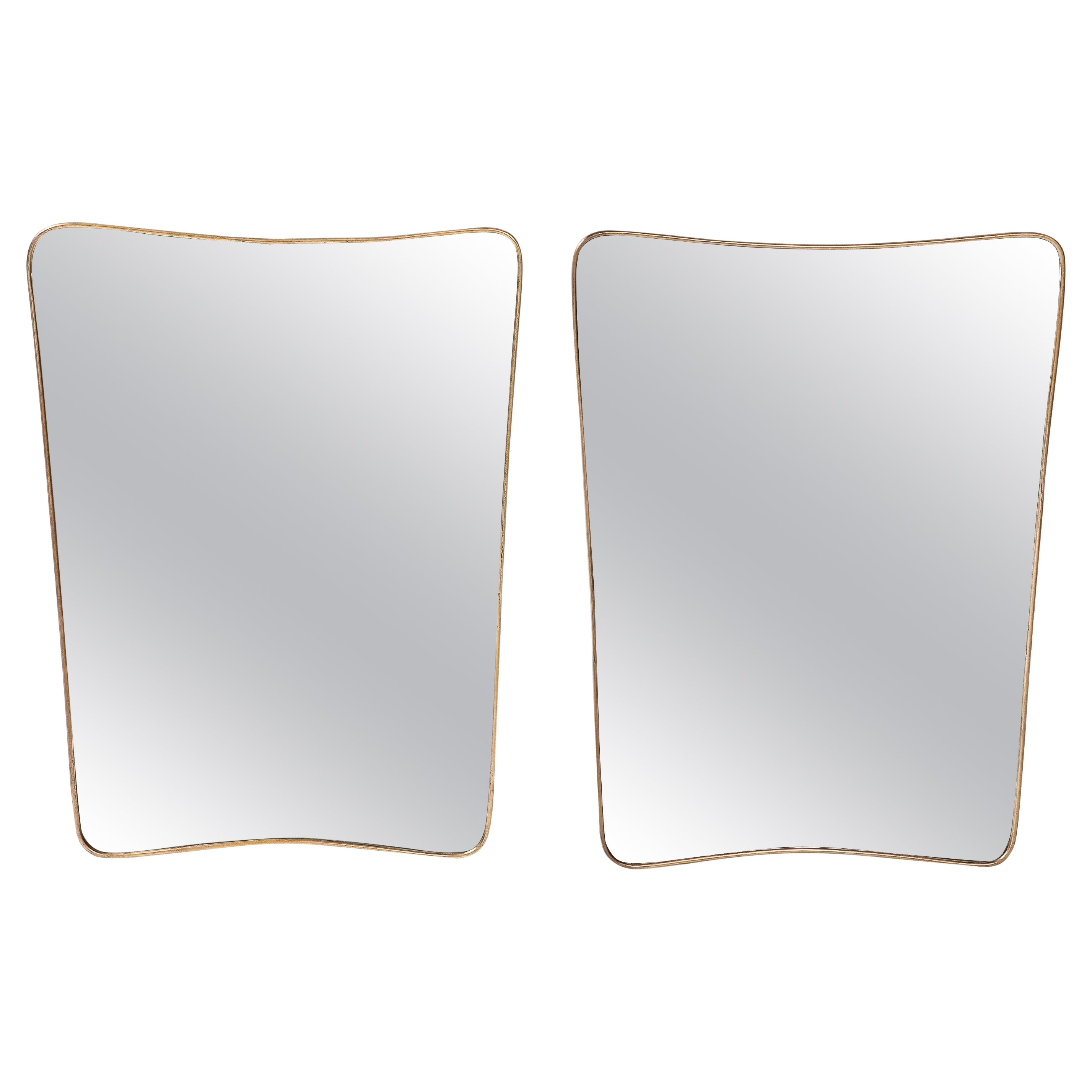 1950s Italian Modernist Pair of Shaped Brass Mirrors For Sale