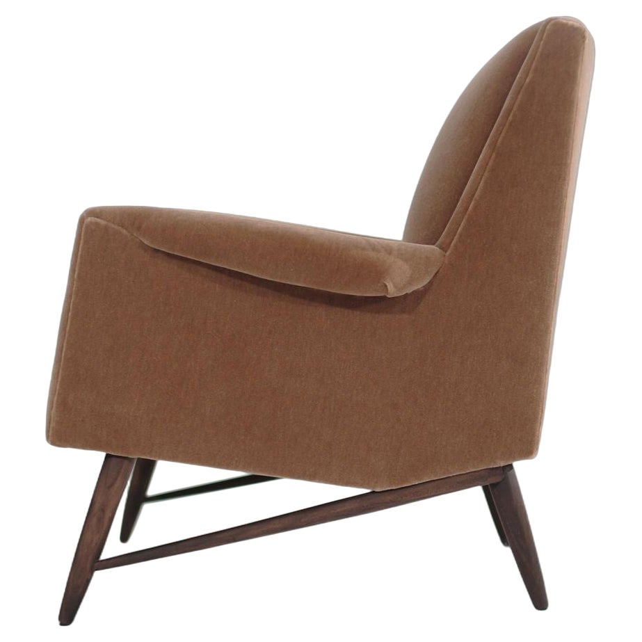 Scandinavian Modern Lounge Chair in Gold Mohair, C. 1950s For Sale