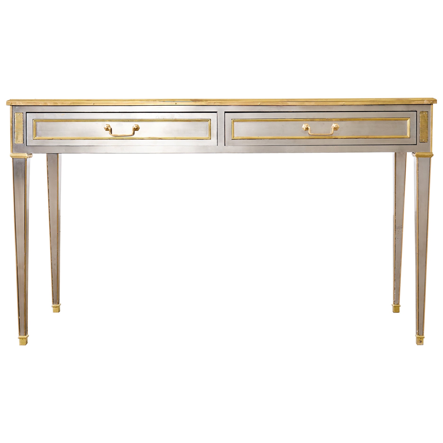 John Vesey Style Steel Bronze Neoclassical Console Desk  For Sale