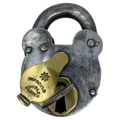 Antique English Victorian Steel and Brass Padlock with Key, Circa 1890's.