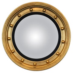 Very Large Impressive Convex & Gilded Round Mirror