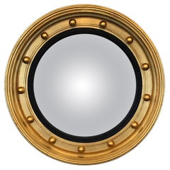 Très grand miroir rond convexe et doré impressionnant 