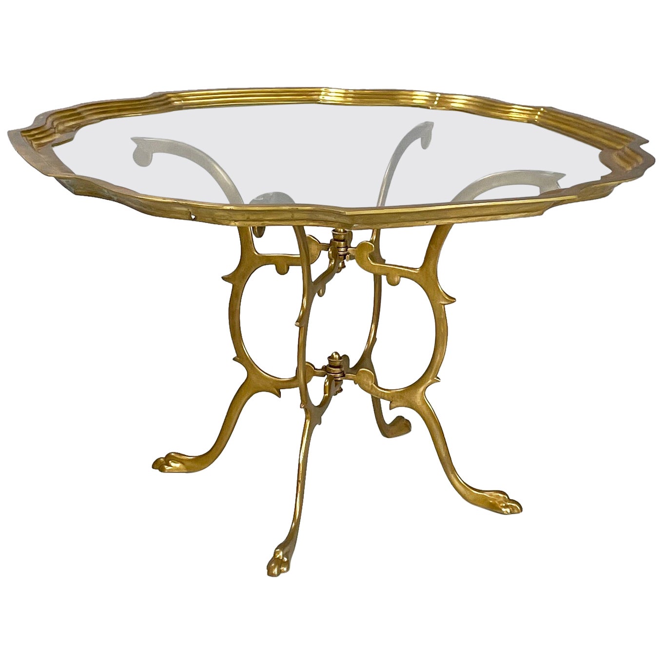 Italian mid-century modern Coffee table in glass and brass, 1960s For Sale