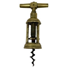 Used English Victorian Brass Mechanical Triple Post Corkscrew.