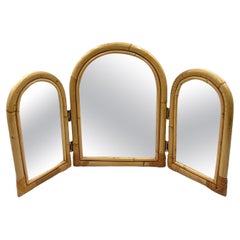 Used Bamboo three flaps table mirror / vanity, Italy 1960s