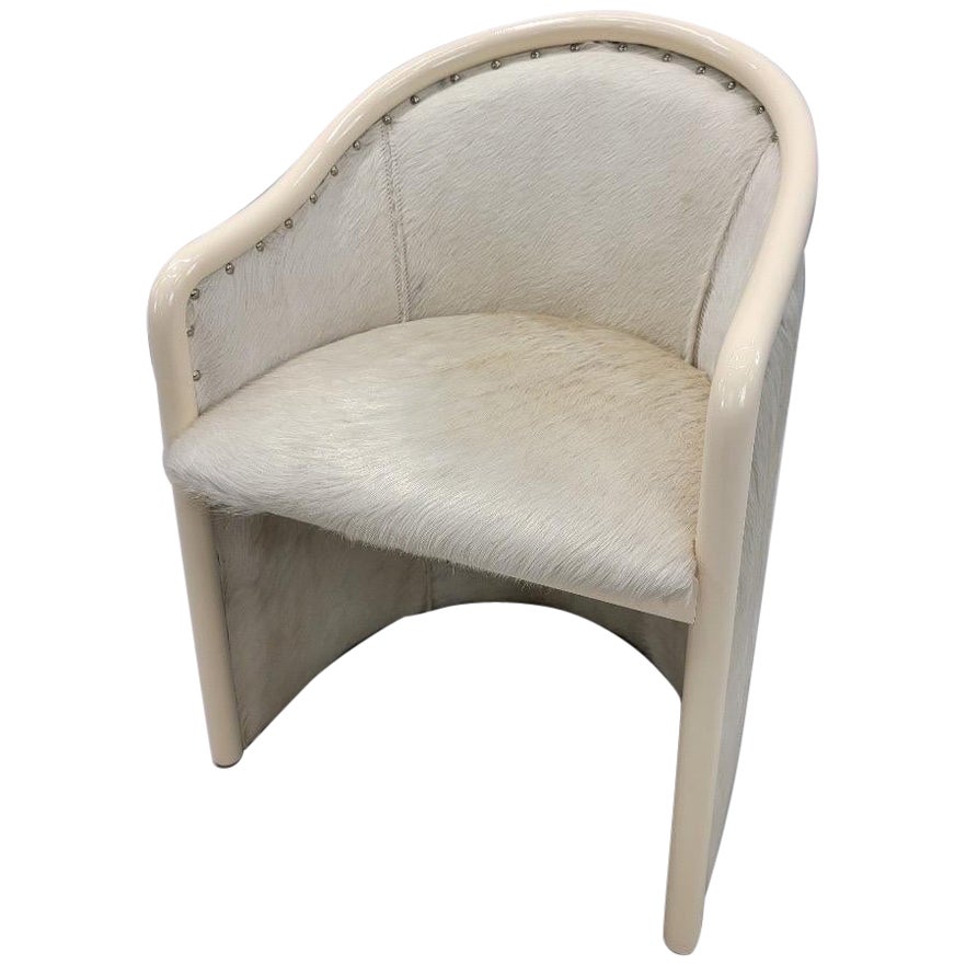 Vintage Italian Cream Lacquer Barrel Back Occasional Chair by Tonon For Sale
