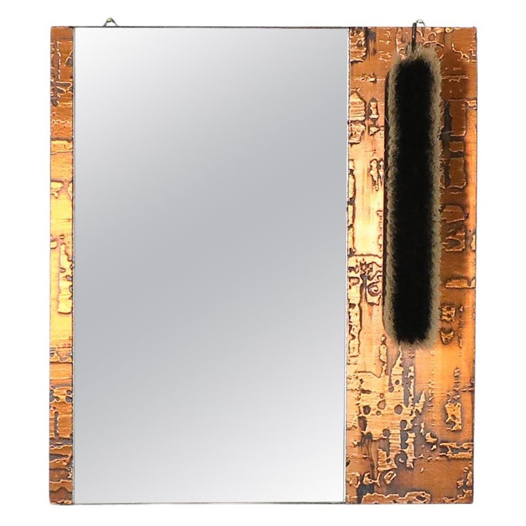 Santambrogio & De Berti Style Wall Mount Copper Butler's Mirror with Brush For Sale