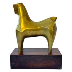 Vintage Mid-Century Brazilian Modernist Bronze Horse Sculpture on a Rosewood Base, 1960s