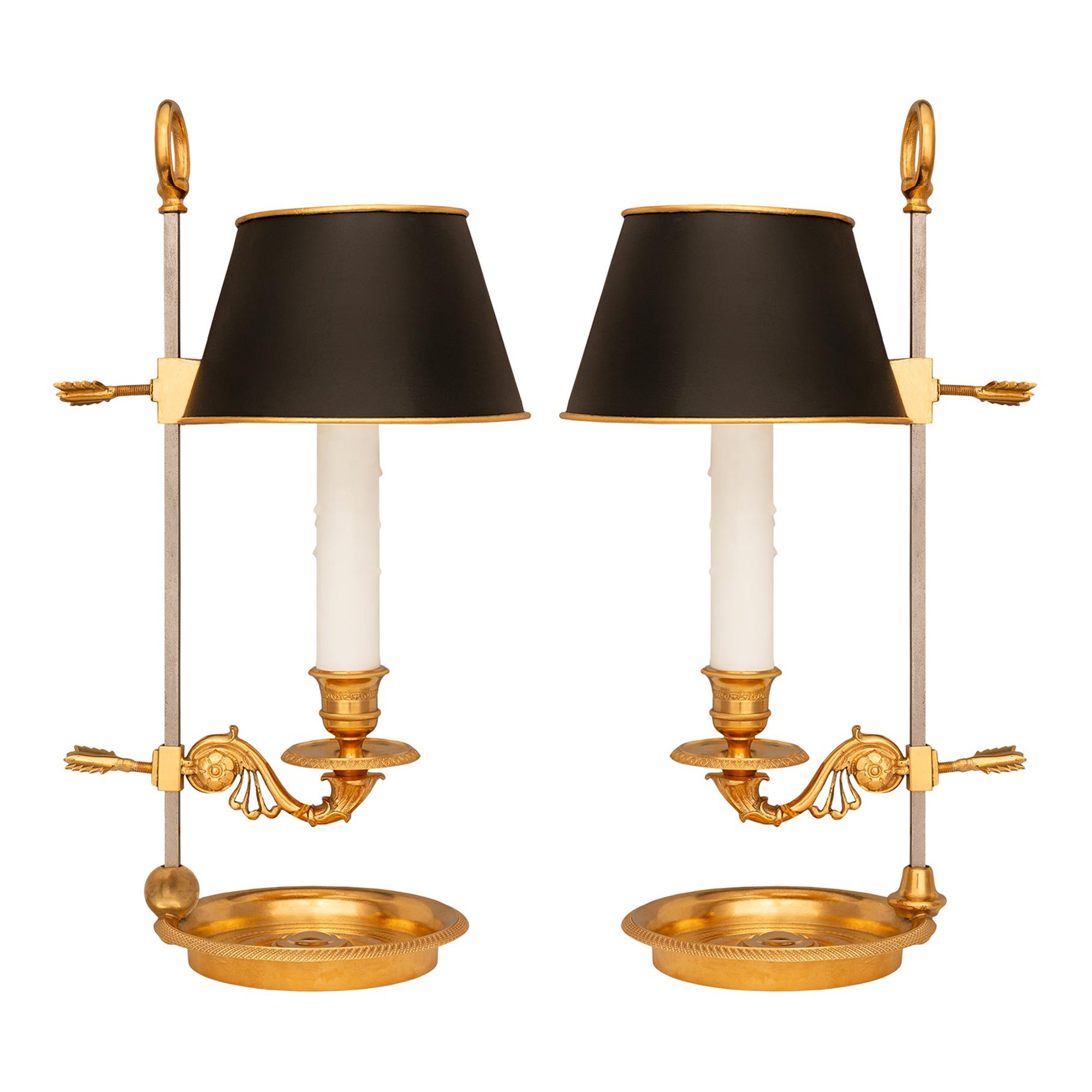 Pair Of French 19th Century Louis XVI St. Tole And Ormolu Chamberstick Lamps