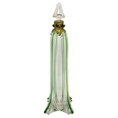 Antike mundgeblasene Duftflasche aus Goldbronze und grünem und klarem, grünem und klarem Glas, um 1900