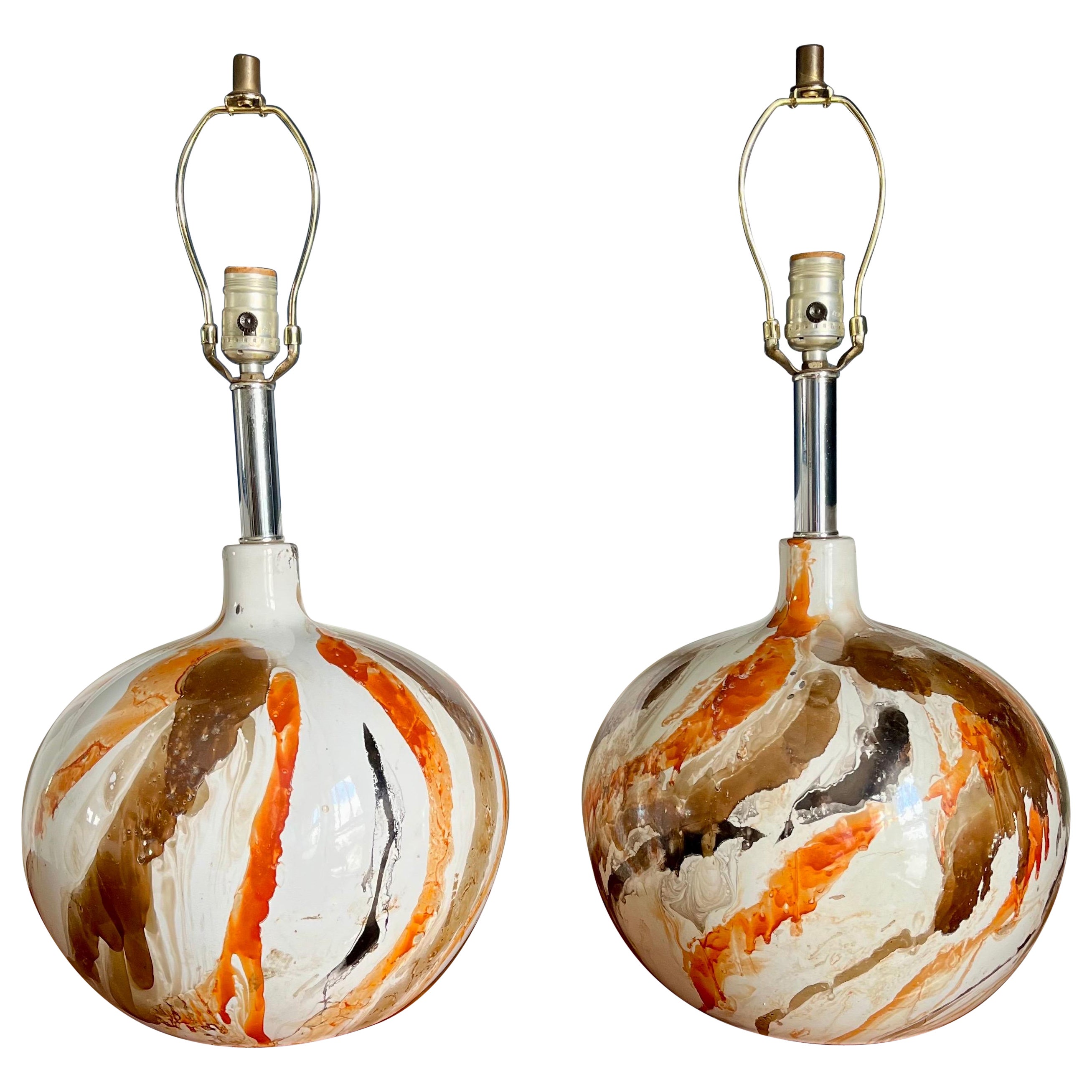 Mid Century Faux Marble Glaze Lamps For Sale