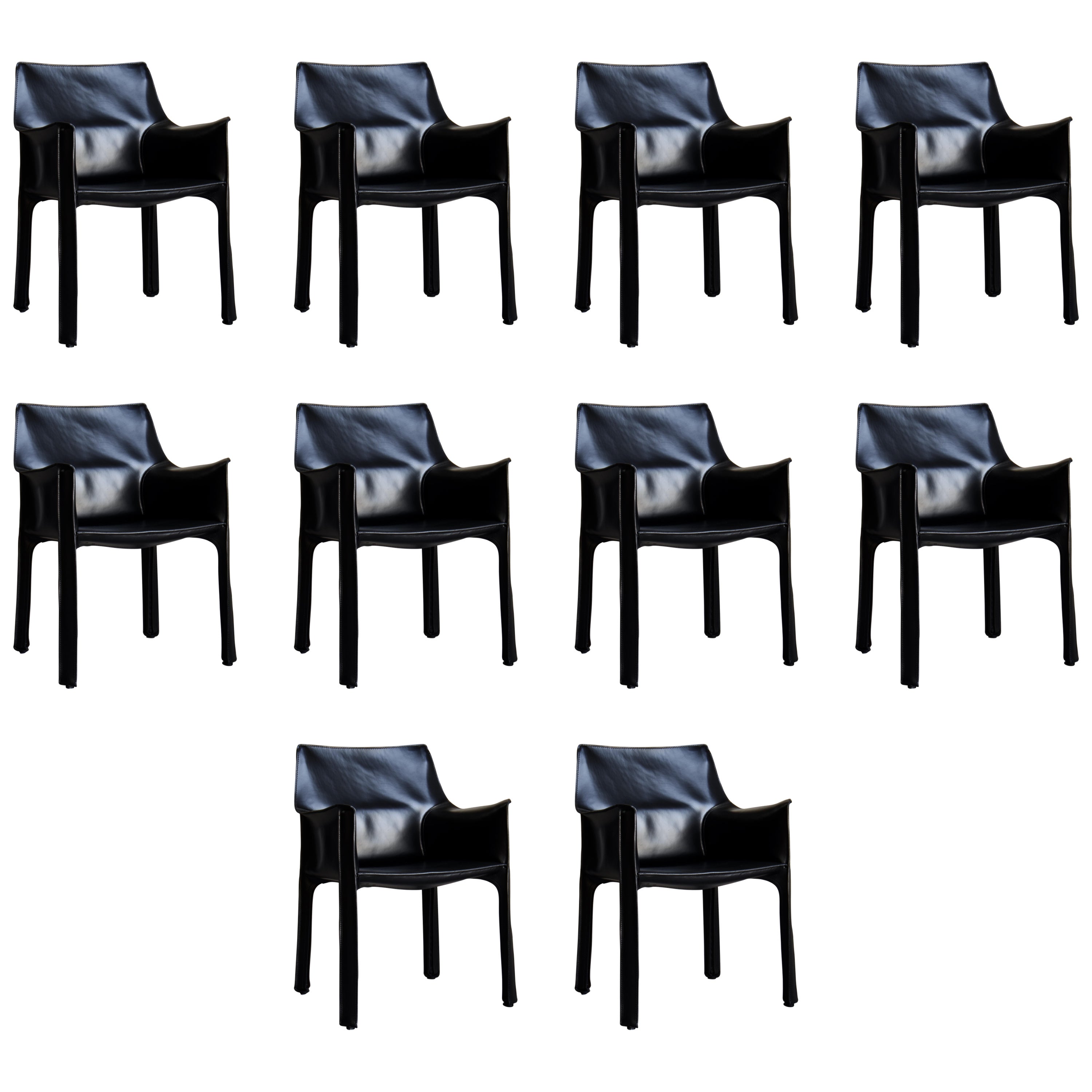 10 Mario Bellini CAB 413 Armchairs in Black Leather for Cassina, 1980s Italy For Sale