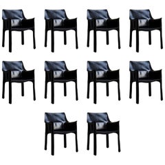 Vintage 10 Mario Bellini CAB 413 Armchairs in Black Leather for Cassina, 1980s Italy
